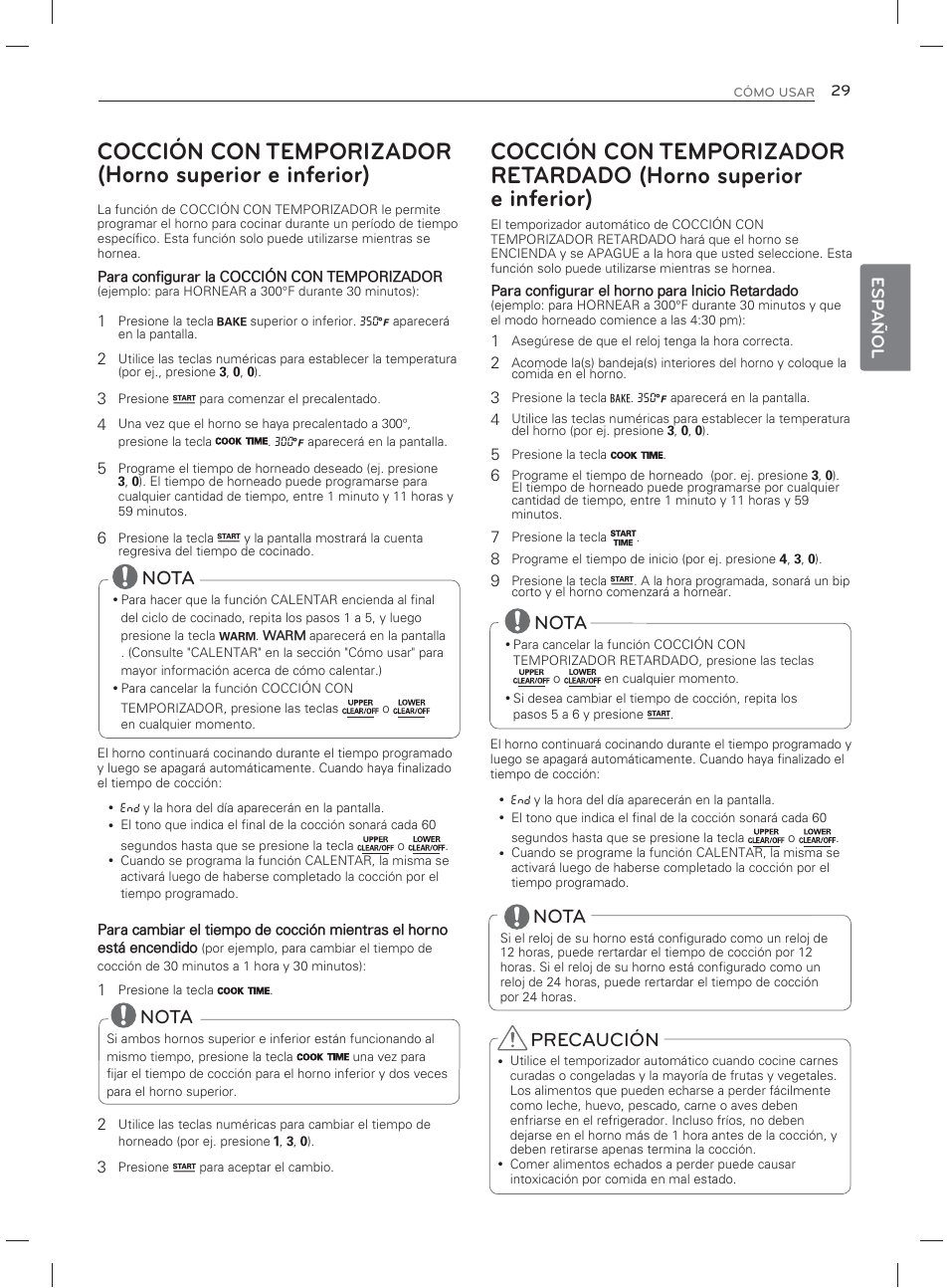 Nota, Precaución, Esp añol | LG LDG3017ST User Manual | Page 76 / 93