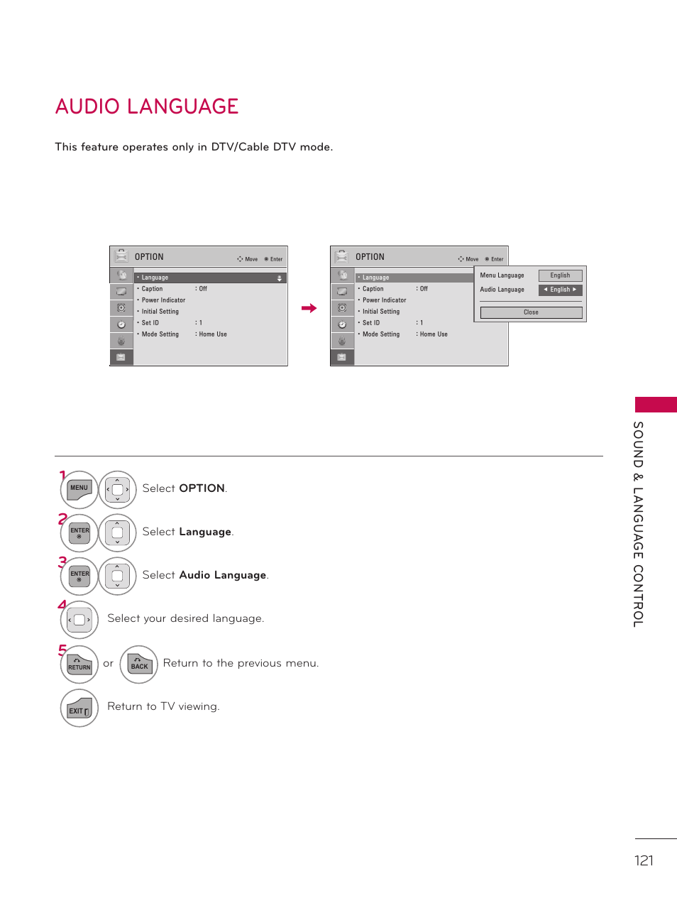 Audio language | LG 37LD452C User Manual | Page 121 / 172