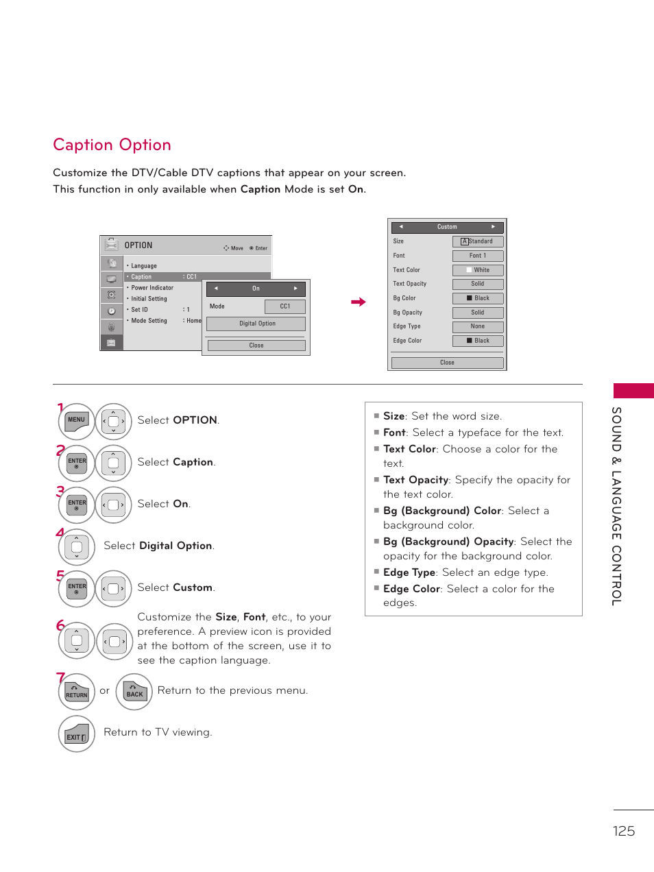 Caption option | LG 37LD452C User Manual | Page 125 / 172