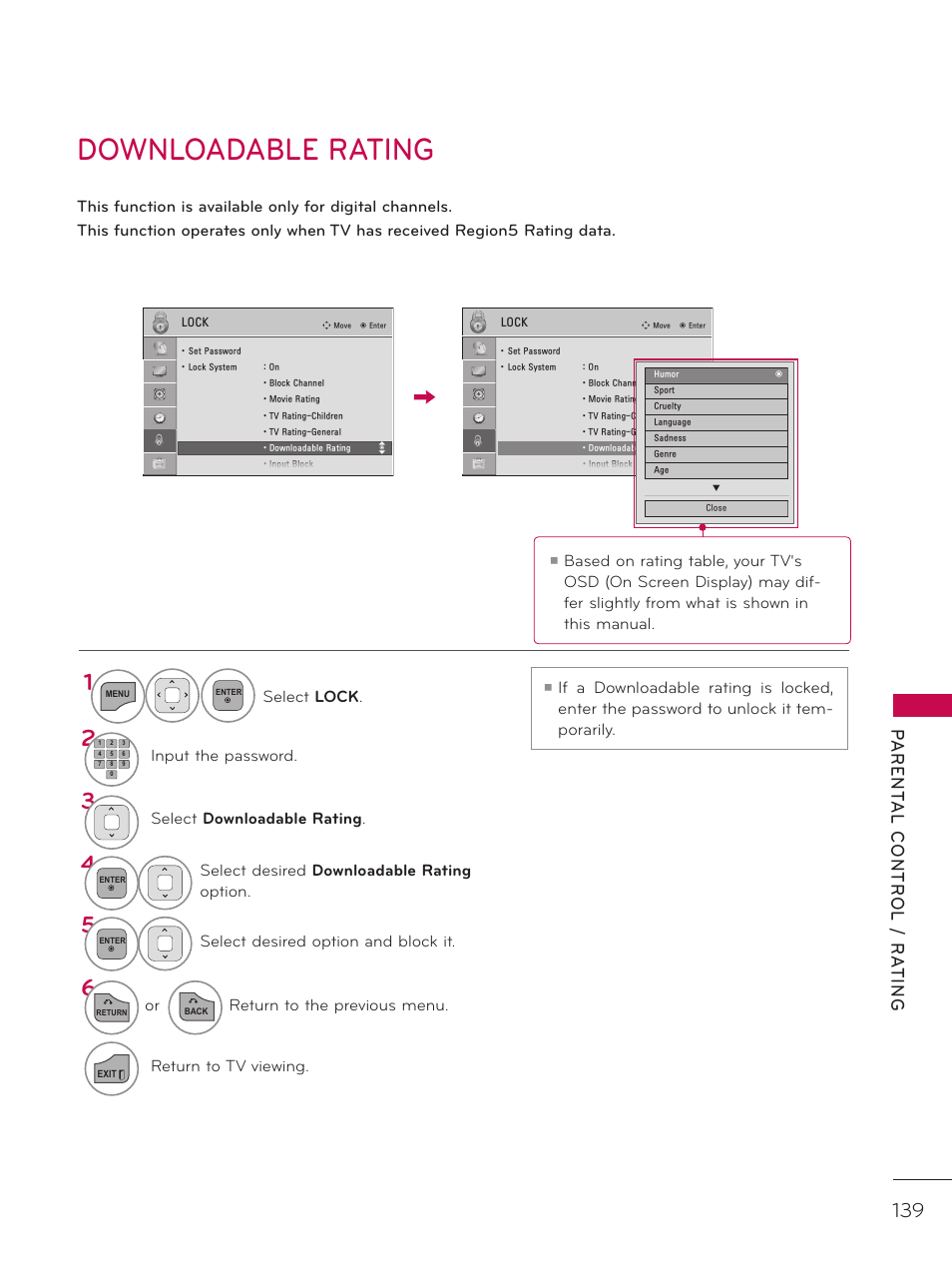 Downloadable rating | LG 37LD452C User Manual | Page 139 / 172