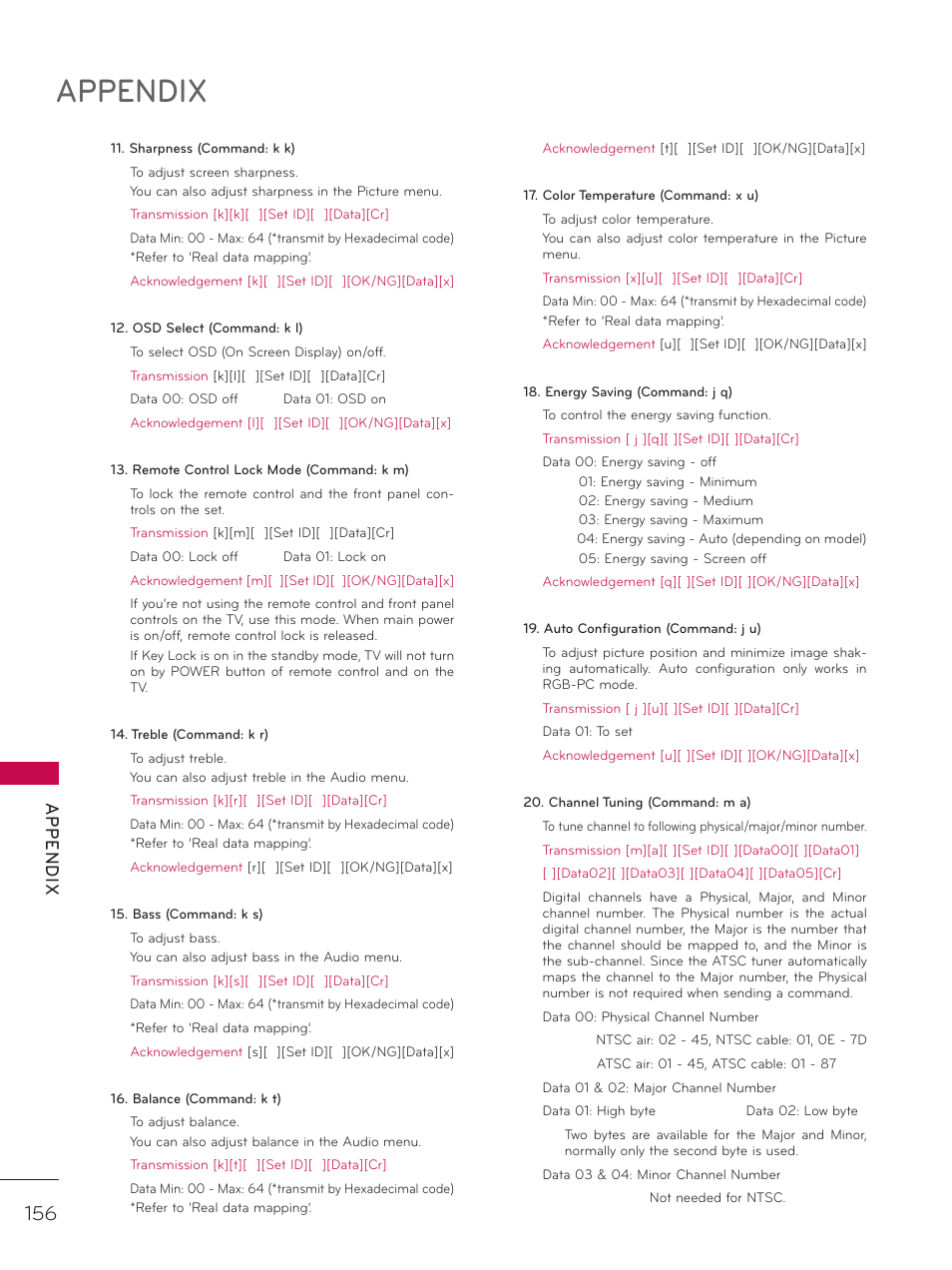Appendix, Ap p en d ix | LG 37LD452C User Manual | Page 156 / 172
