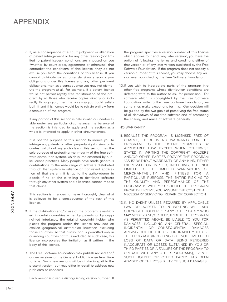 Appendix | LG 37LD452C User Manual | Page 160 / 172