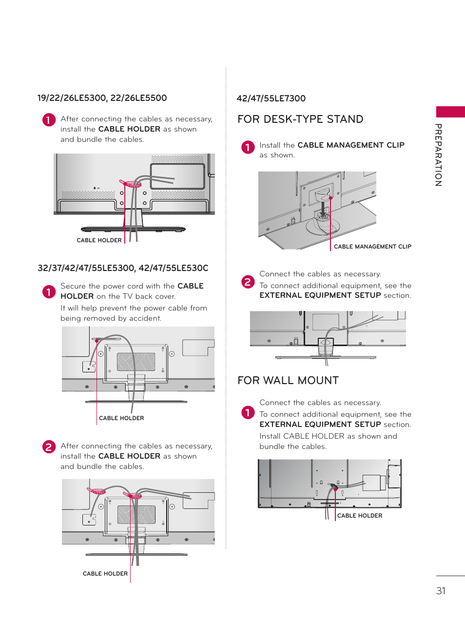 For desk-type stand for wall mount | LG 37LD452C User Manual | Page 31 / 172