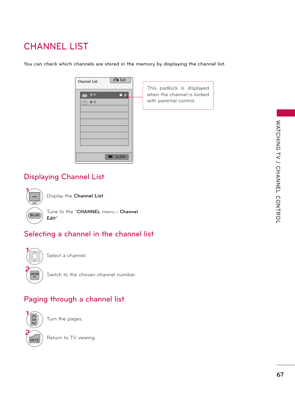 Channel list | LG 37LD452C User Manual | Page 67 / 172