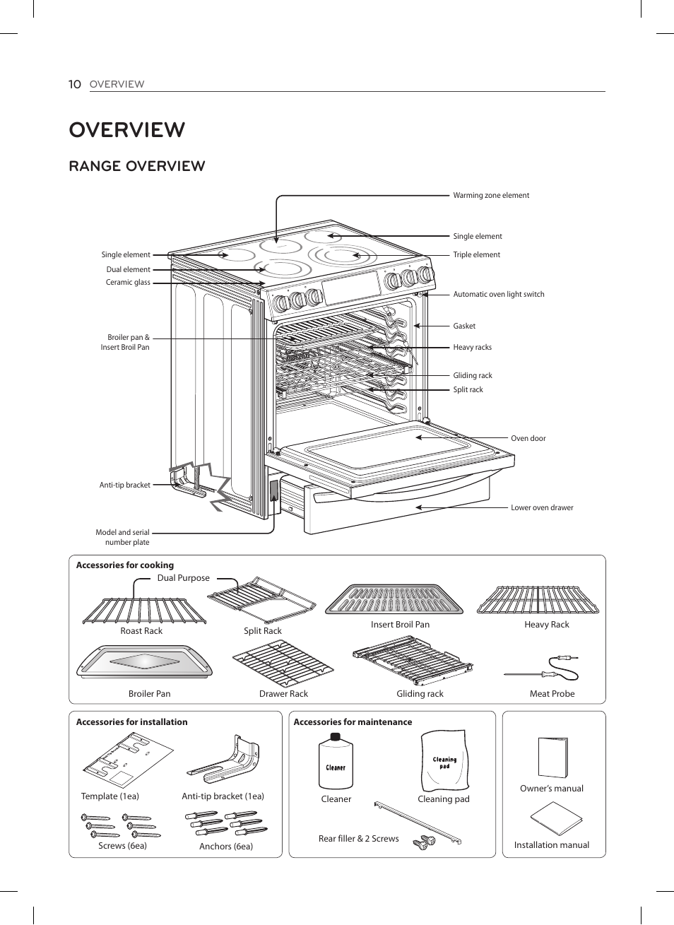Overview, Range overview | LG LSE3092ST User Manual | Page 10 / 92
