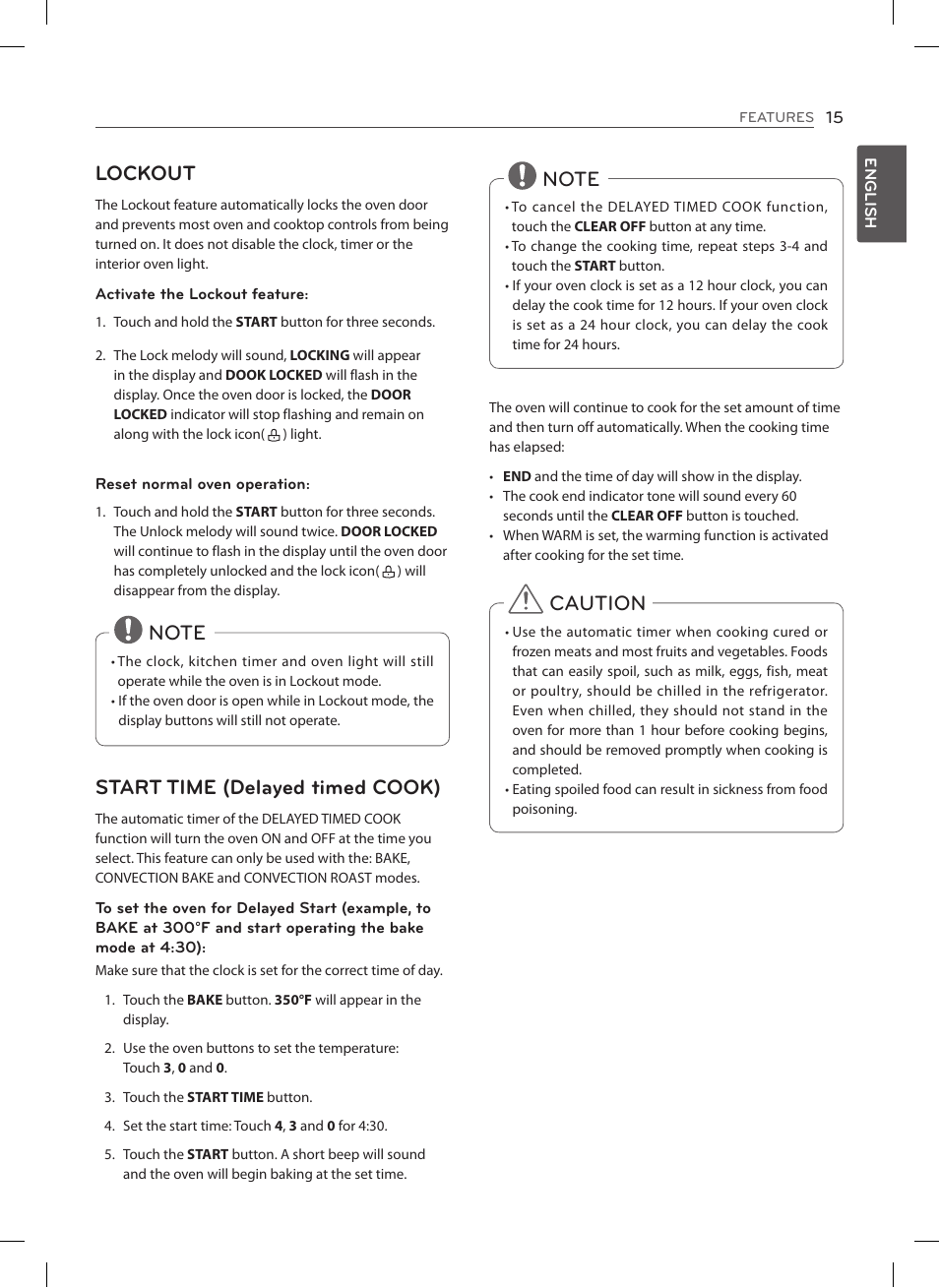 Lockout, Caution | LG LSE3092ST User Manual | Page 15 / 92