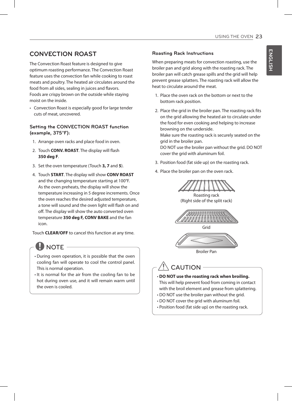 Convection roast, Caution | LG LSE3092ST User Manual | Page 23 / 92