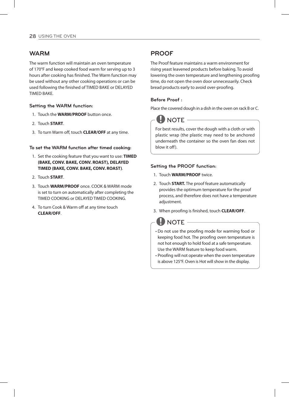 Warm, Proof | LG LSE3092ST User Manual | Page 28 / 92
