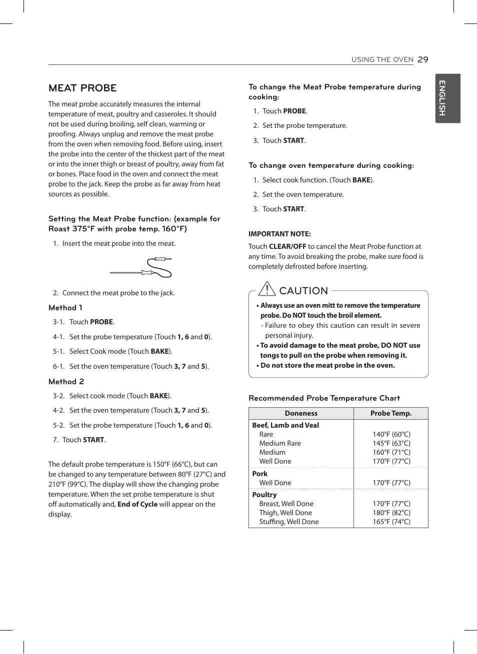 Meat probe, Caution | LG LSE3092ST User Manual | Page 29 / 92