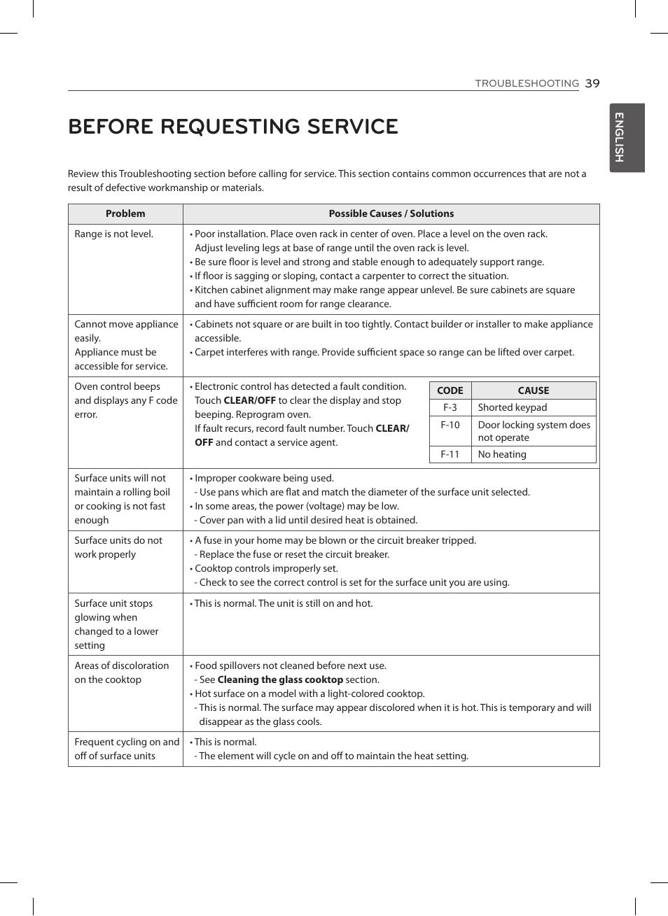 Before requesting service | LG LSE3092ST User Manual | Page 39 / 92