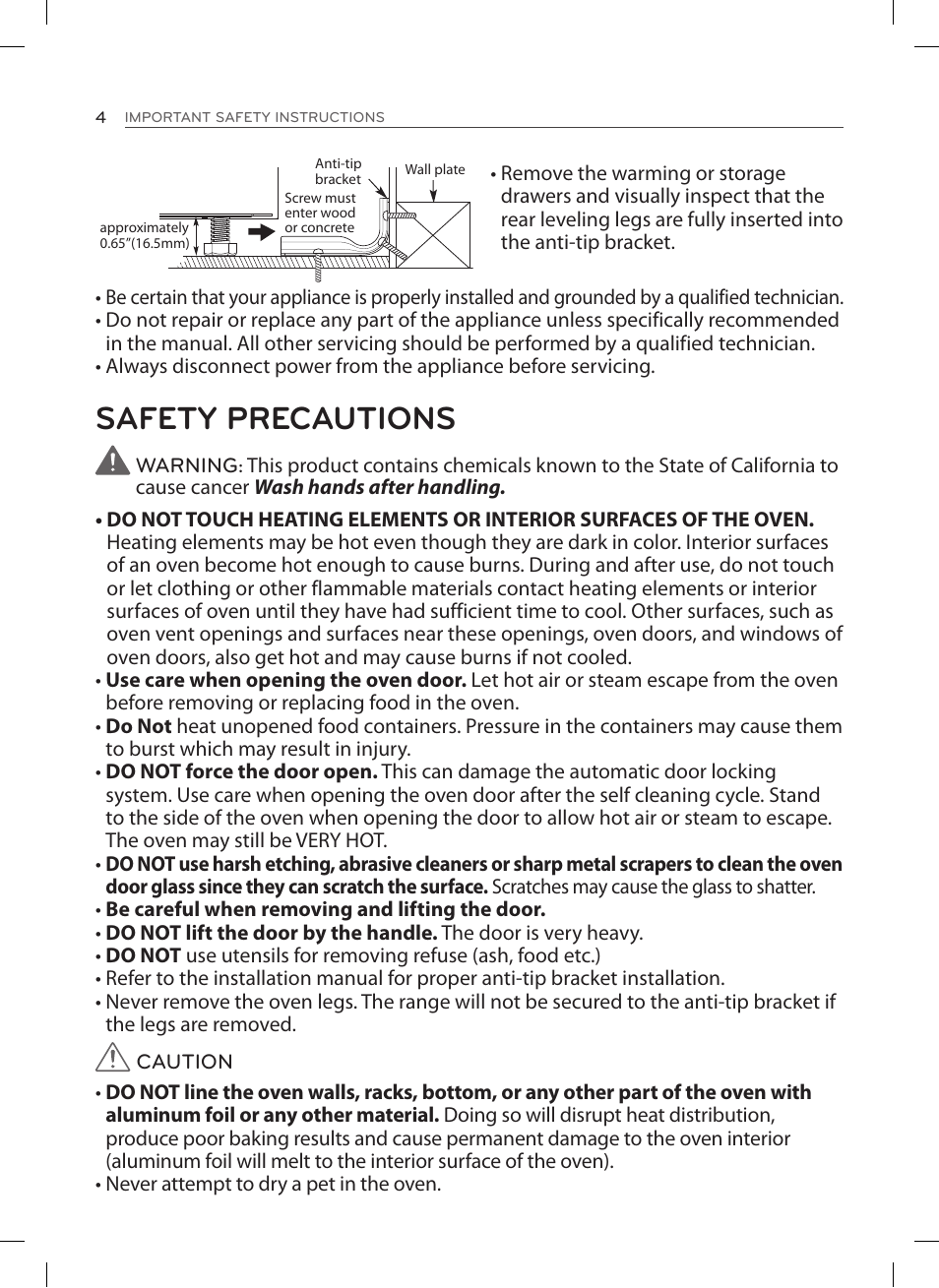 Safety precautions | LG LSE3092ST User Manual | Page 4 / 92