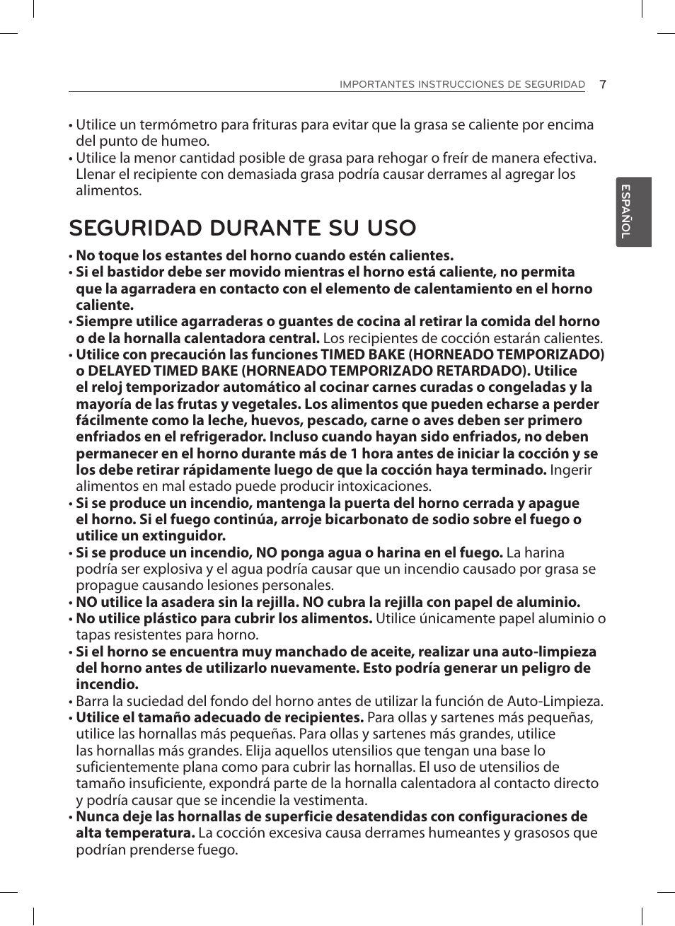 Seguridad durante su uso | LG LSE3092ST User Manual | Page 51 / 92