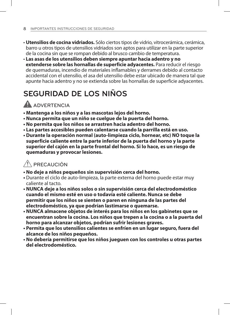 Seguridad de los niños | LG LSE3092ST User Manual | Page 52 / 92