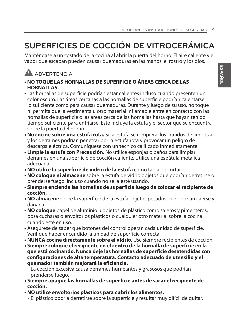 Superficies de cocción de vitrocerámica | LG LSE3092ST User Manual | Page 53 / 92