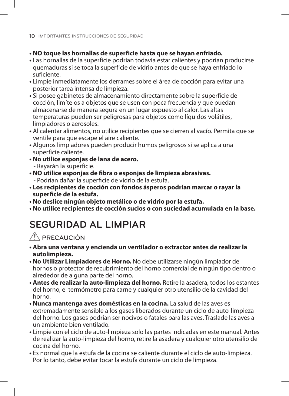 Seguridad al limpiar | LG LSE3092ST User Manual | Page 54 / 92