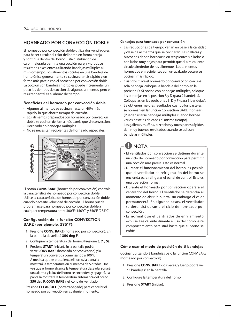 Horneado por convección doble, Nota | LG LSE3092ST User Manual | Page 68 / 92