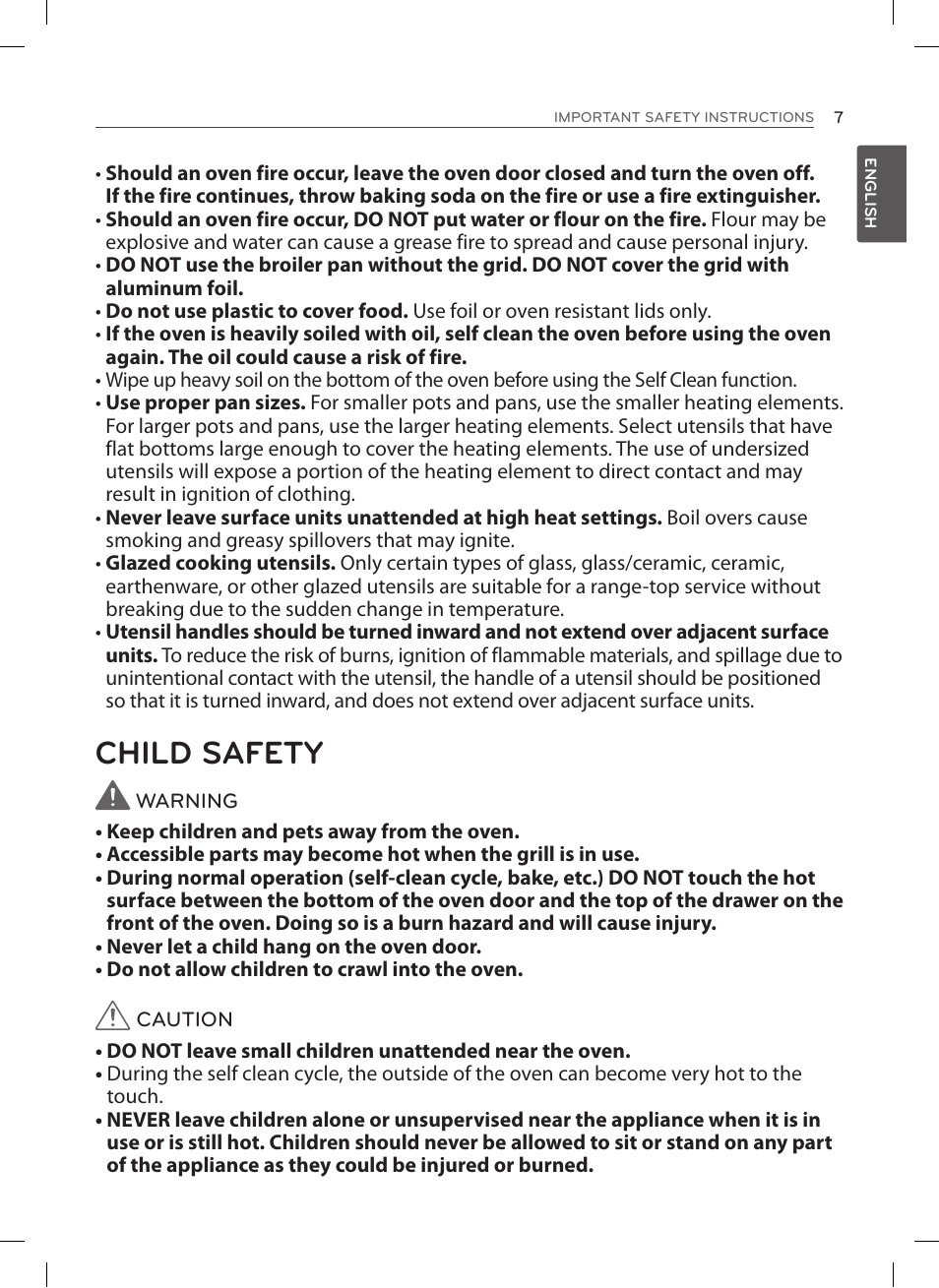 Child safety | LG LSE3092ST User Manual | Page 7 / 92