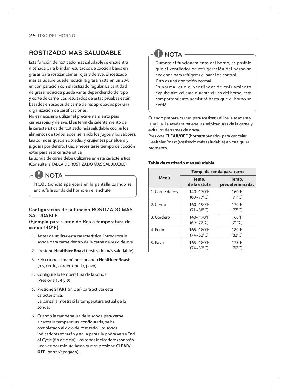 Rostizado más saludable, Nota | LG LSE3092ST User Manual | Page 70 / 92