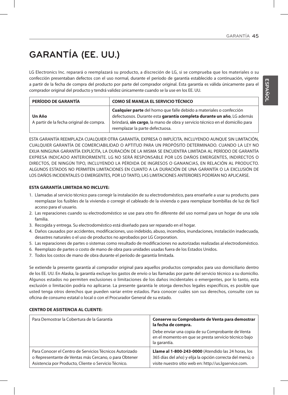 Garantía (ee. uu.) | LG LSE3092ST User Manual | Page 89 / 92