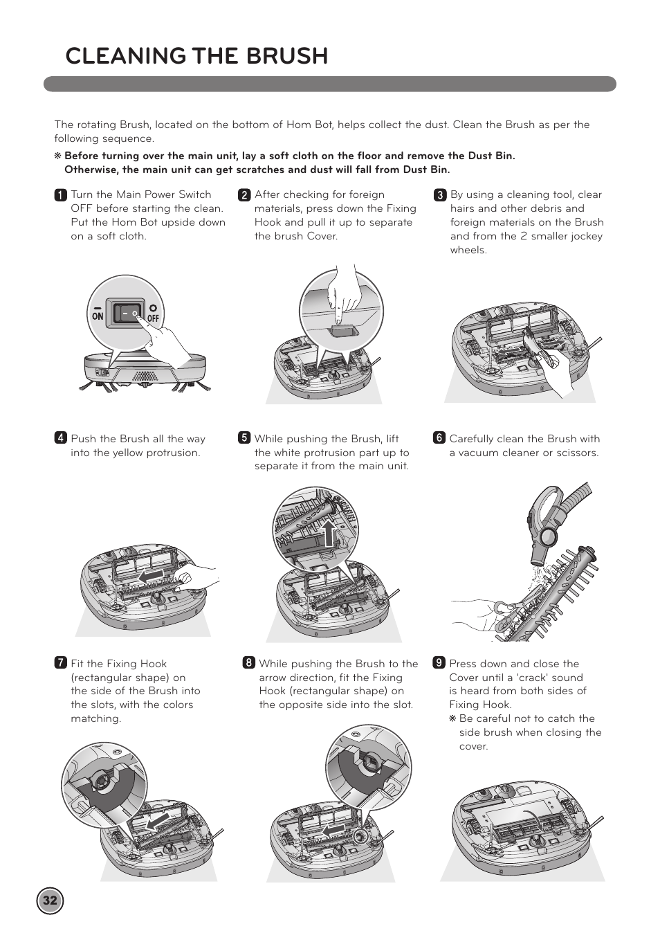 Cleaning the brush | LG LRV790R User Manual | Page 34 / 48