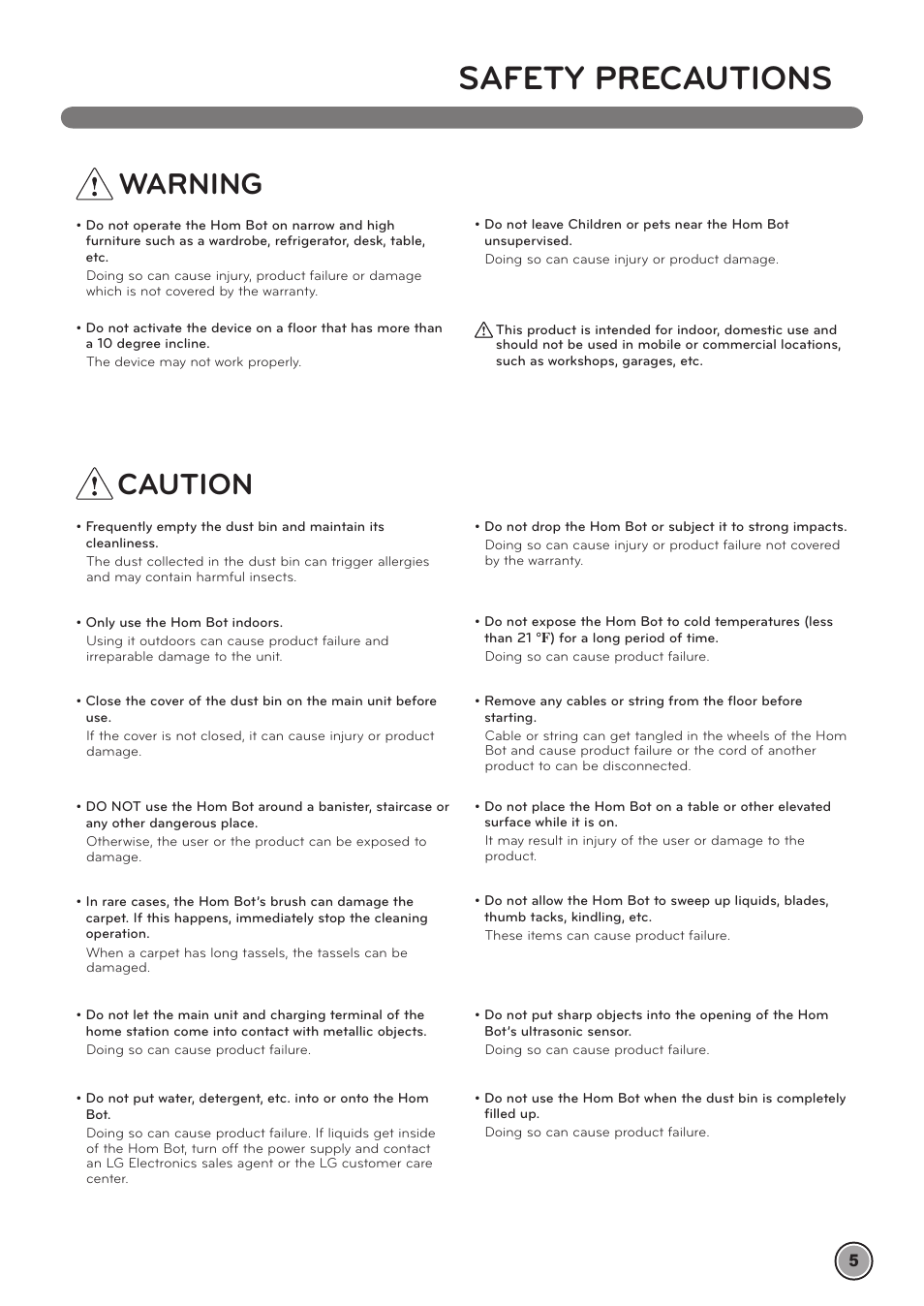 Safety precautions, Caution, Warning | LG LRV790R User Manual | Page 7 / 48