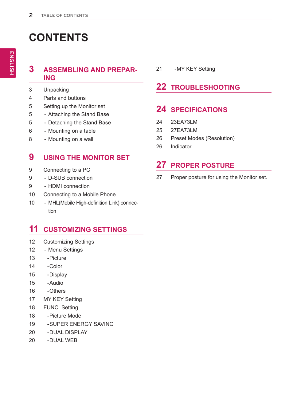 LG 27EA73LM-P User Manual | Page 2 / 28