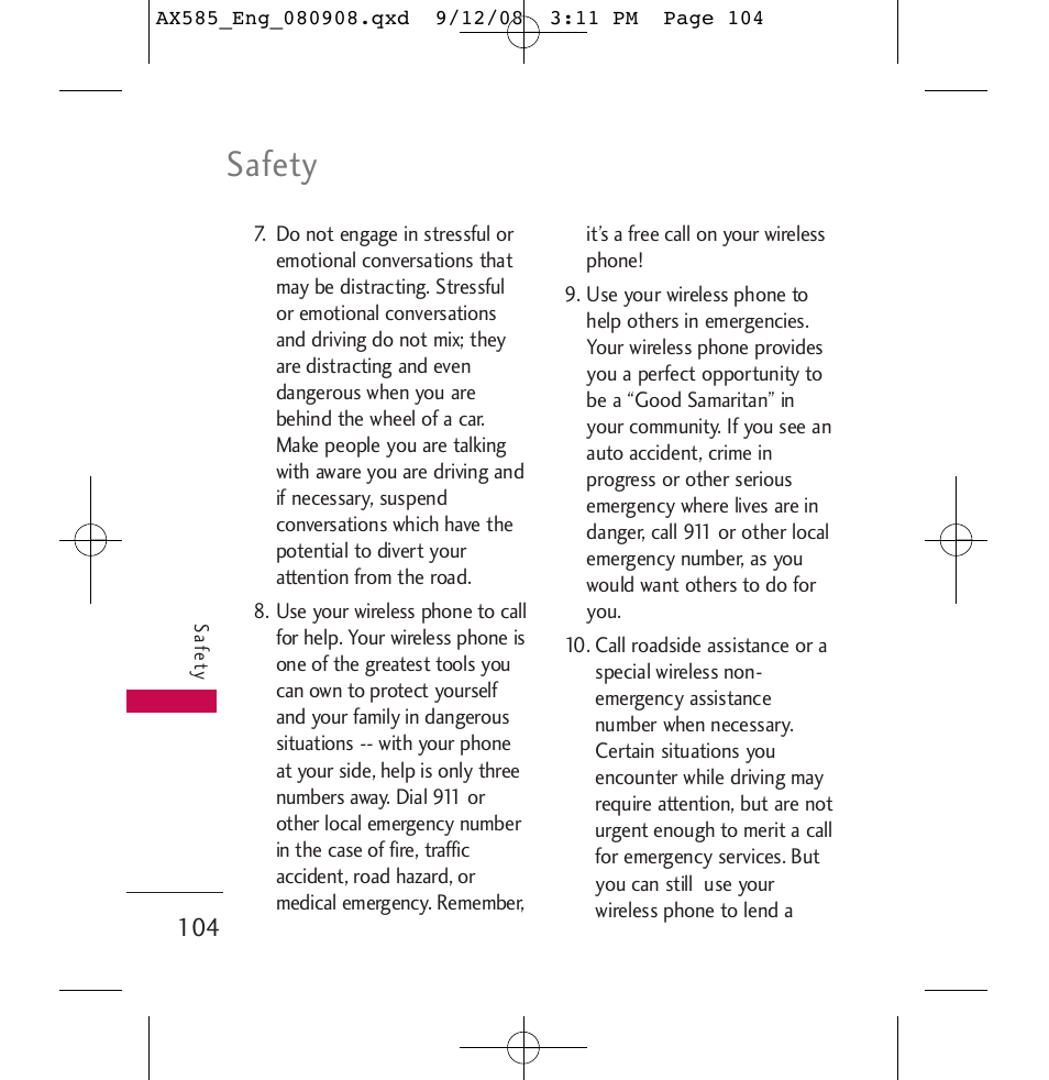 Safety | LG LGAX585 User Manual | Page 104 / 119