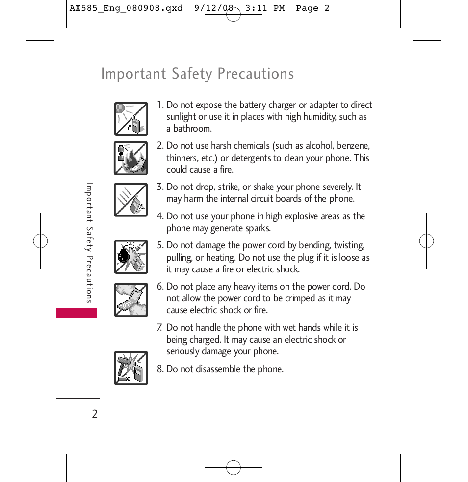 Important safety precautions | LG LGAX585 User Manual | Page 2 / 119