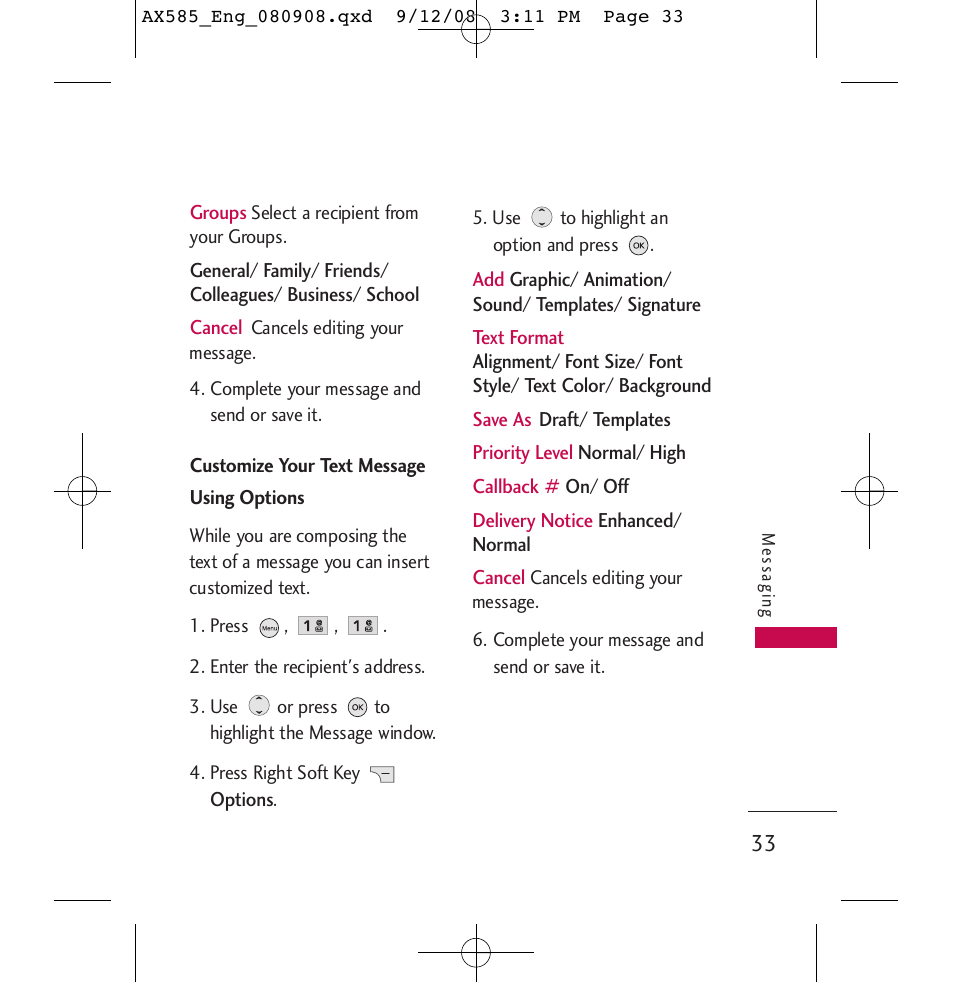 LG LGAX585 User Manual | Page 33 / 119