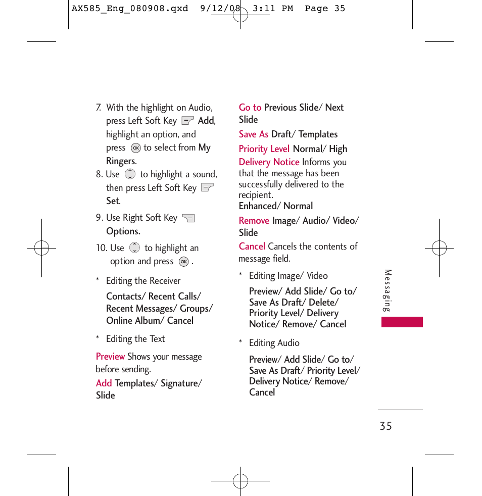 LG LGAX585 User Manual | Page 35 / 119