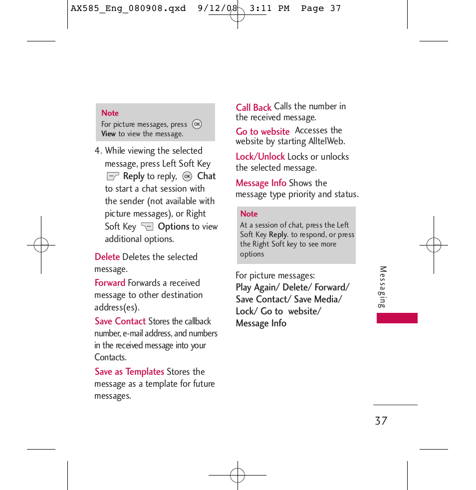 LG LGAX585 User Manual | Page 37 / 119