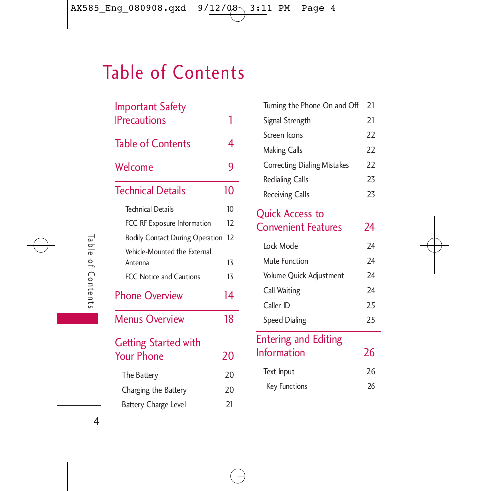 LG LGAX585 User Manual | Page 4 / 119