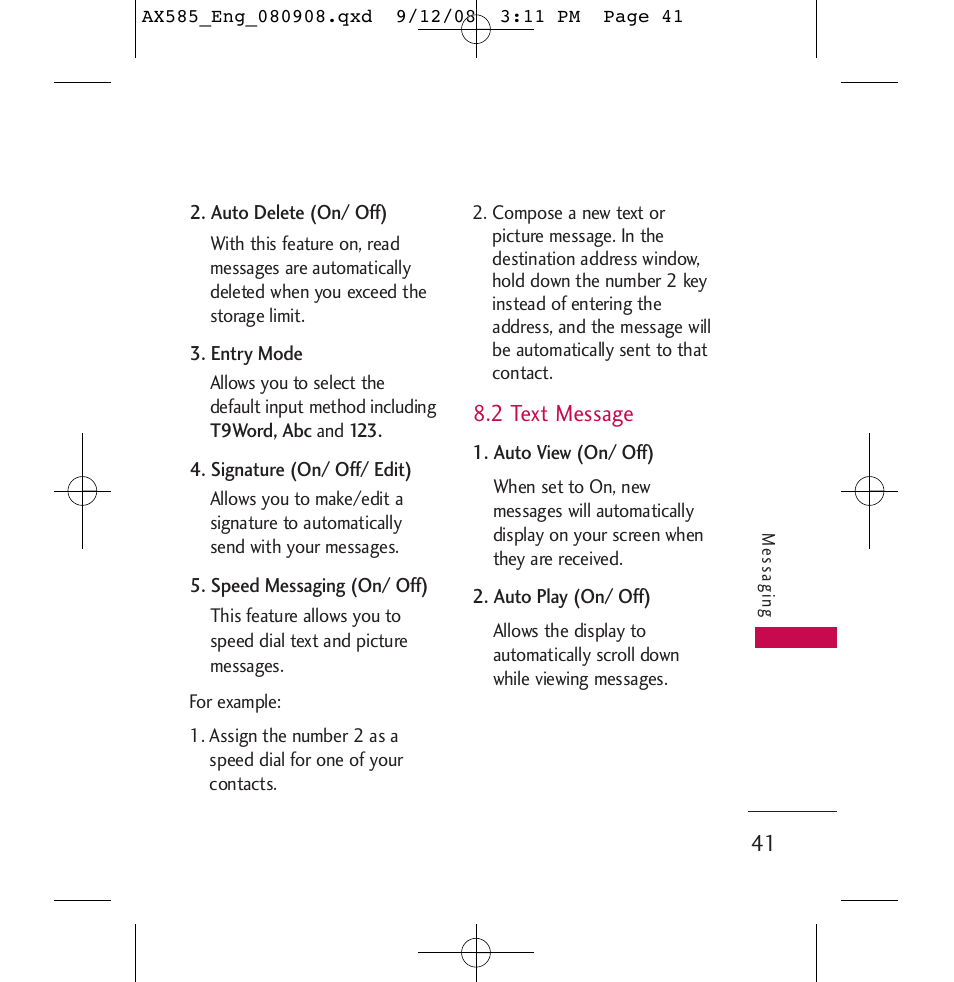 2 text message | LG LGAX585 User Manual | Page 41 / 119