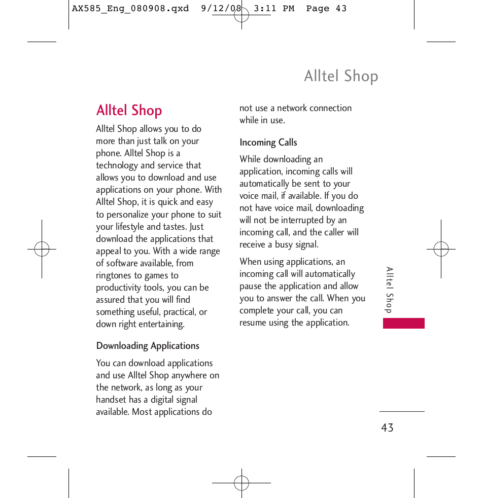 Alltel shop | LG LGAX585 User Manual | Page 43 / 119