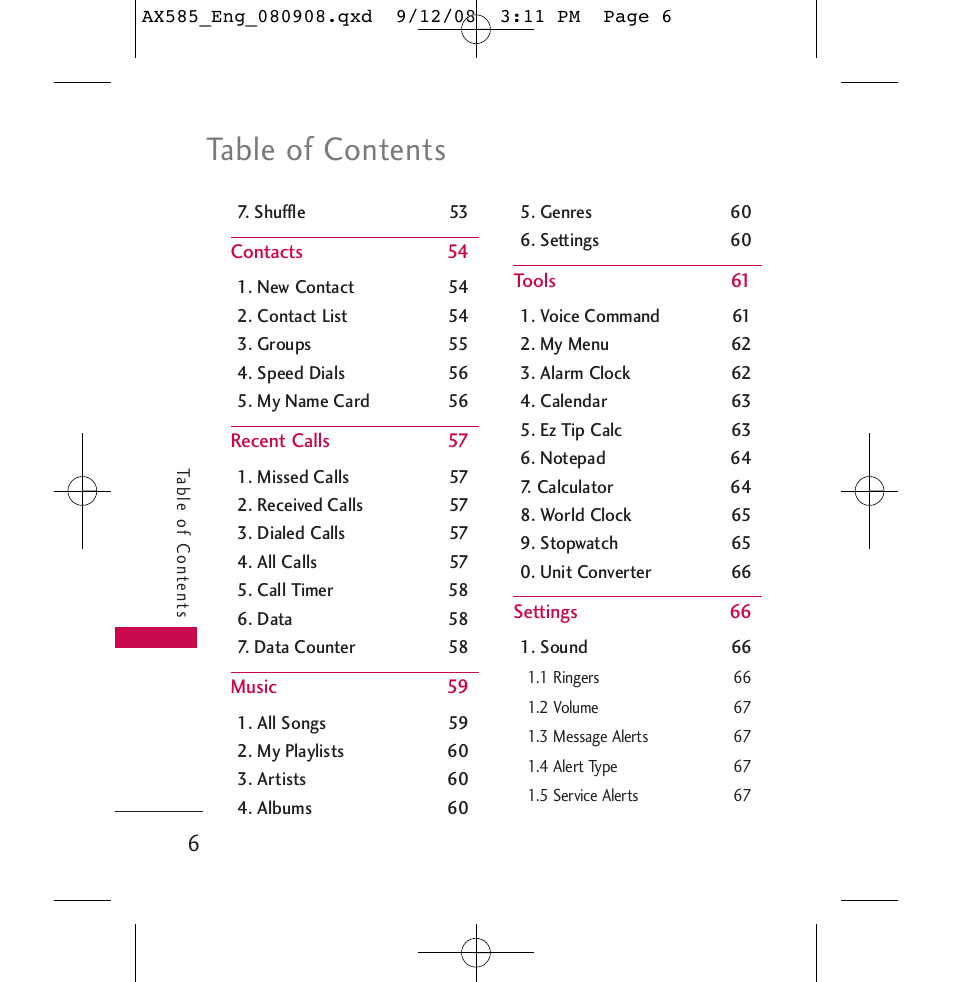 LG LGAX585 User Manual | Page 6 / 119