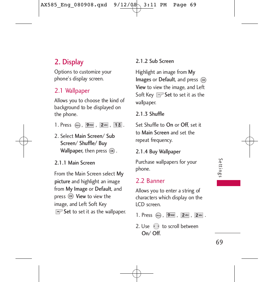 Display | LG LGAX585 User Manual | Page 69 / 119