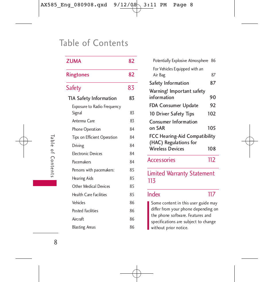 LG LGAX585 User Manual | Page 8 / 119