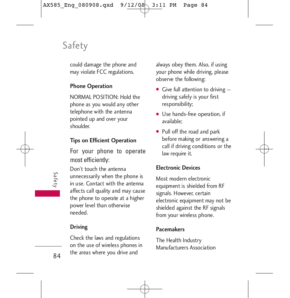 Safety | LG LGAX585 User Manual | Page 84 / 119