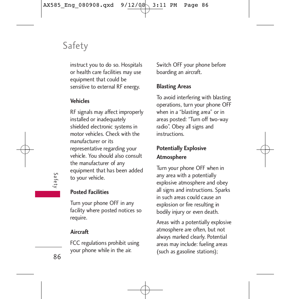 Safety | LG LGAX585 User Manual | Page 86 / 119