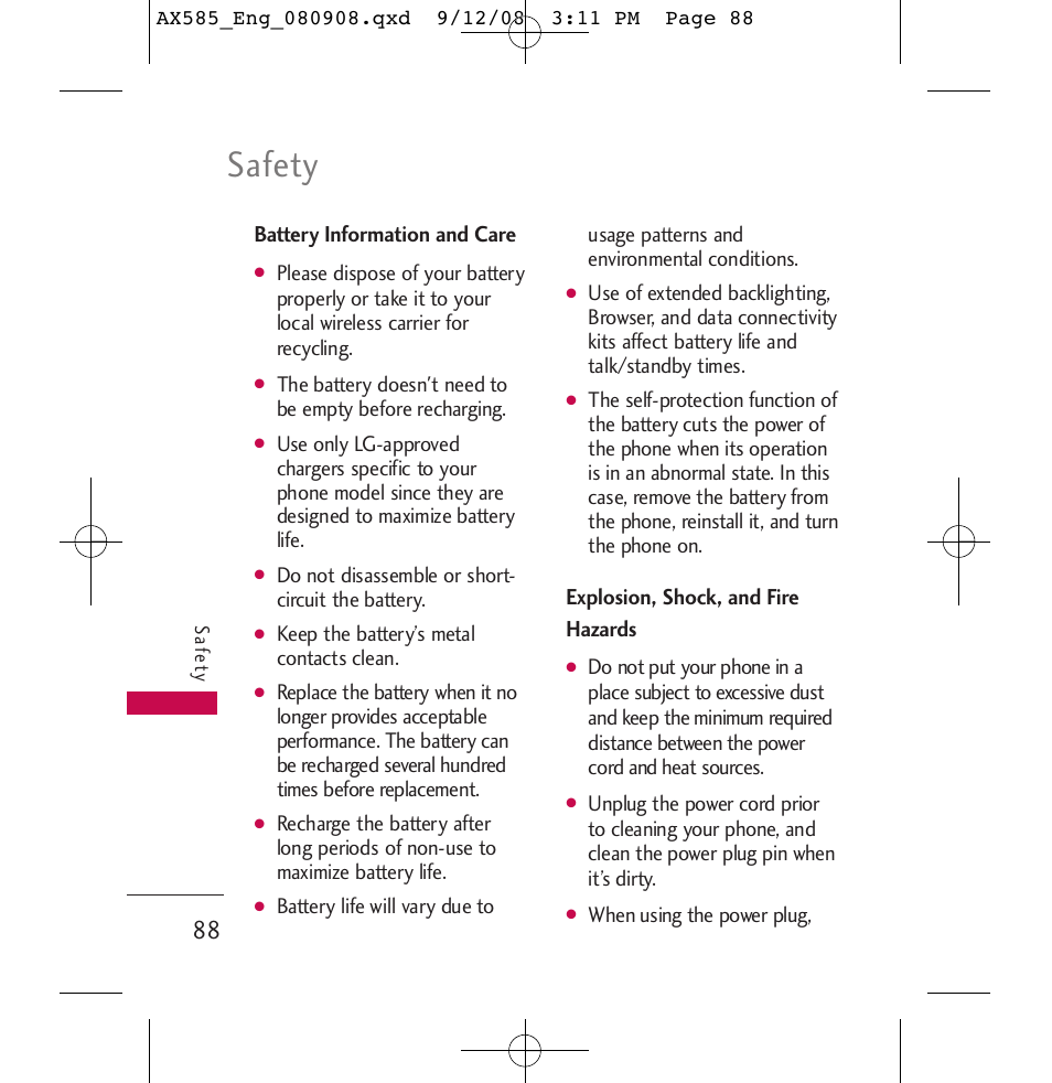 Safety | LG LGAX585 User Manual | Page 88 / 119