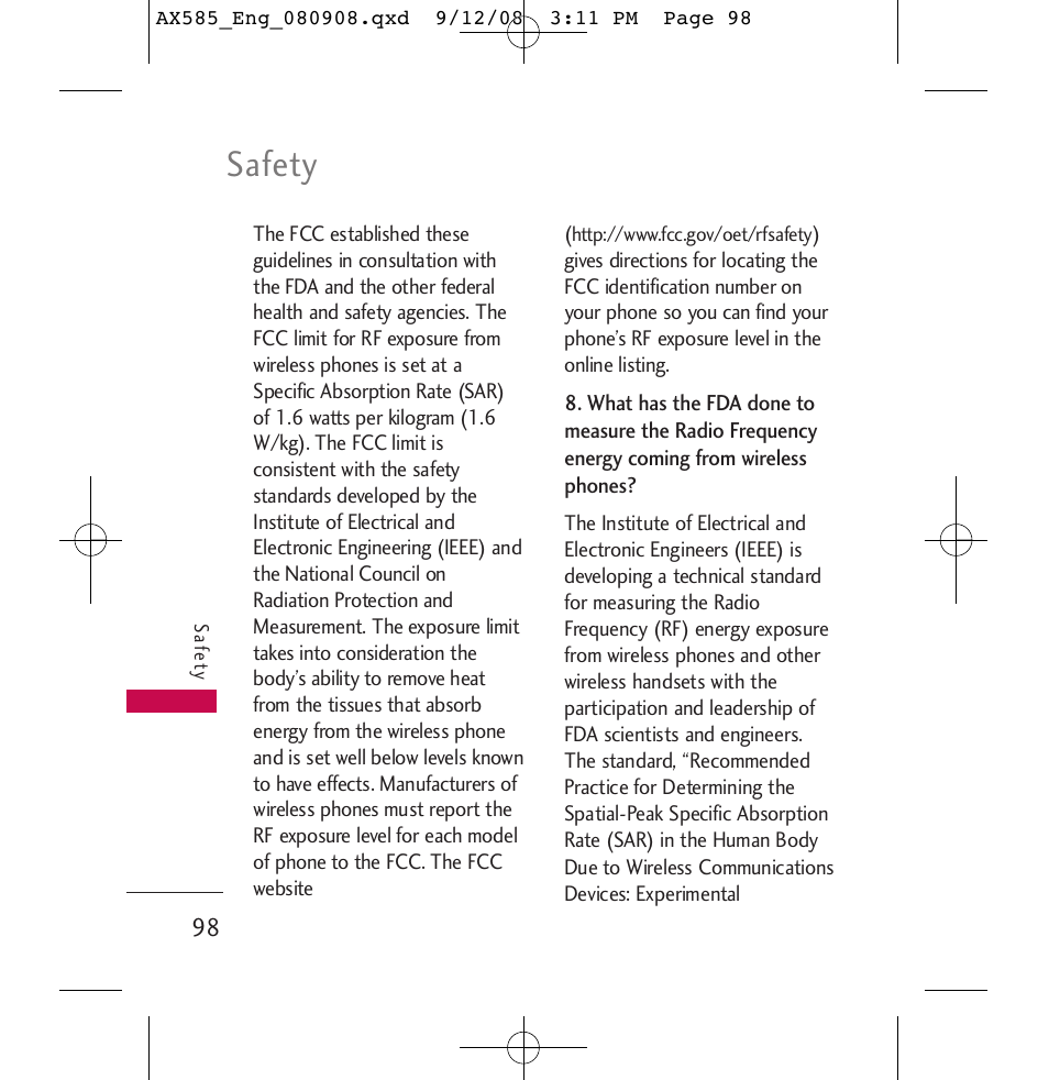 Safety | LG LGAX585 User Manual | Page 98 / 119