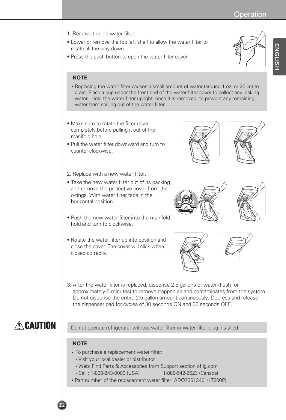 Caution, Operation, English | LG LSC22991ST User Manual | Page 22 / 46