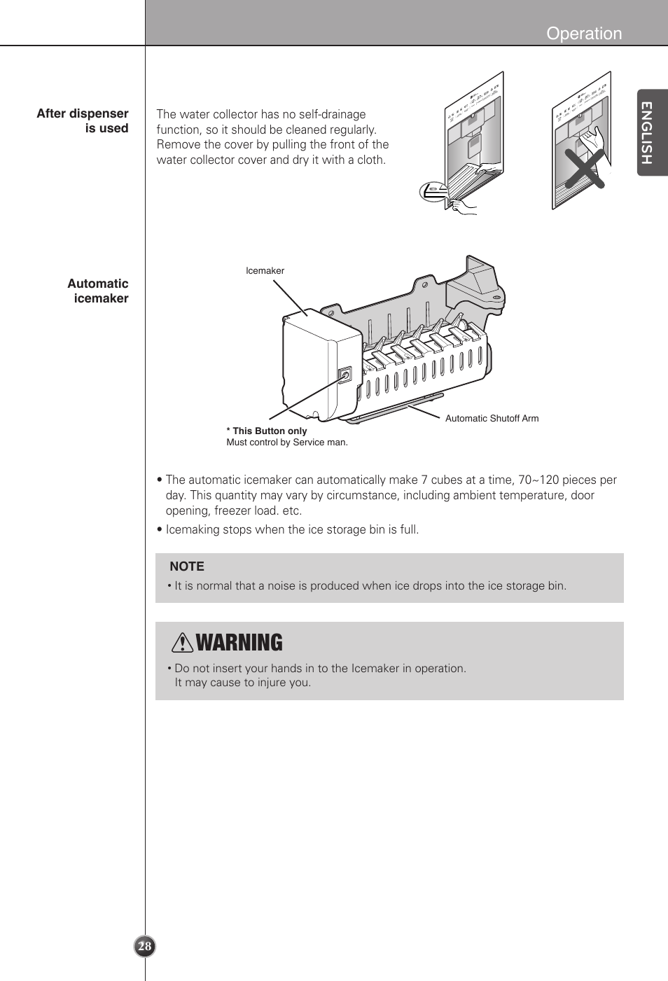Warning, Operation, English | LG LSC22991ST User Manual | Page 28 / 46