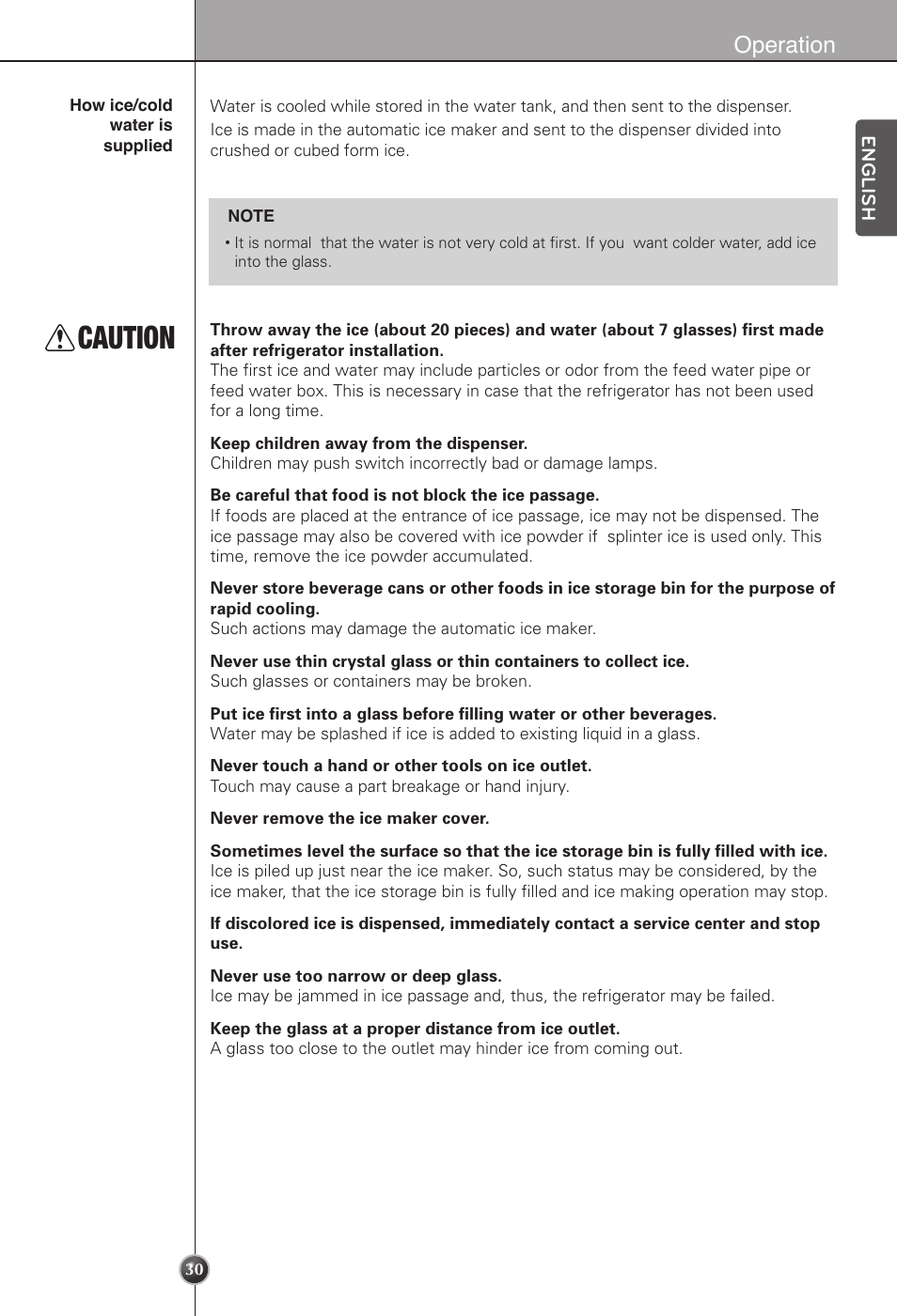 Caution, Operation | LG LSC22991ST User Manual | Page 30 / 46