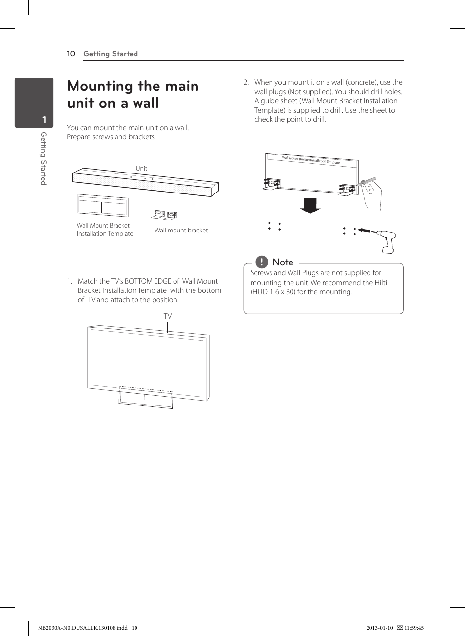 Mounting the main unit on a wall | LG NB2030A User Manual | Page 10 / 18