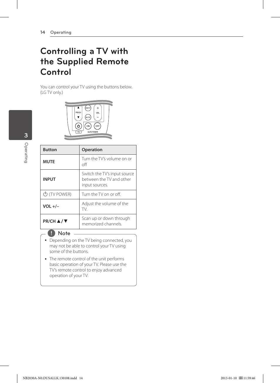 Controlling a tv with the supplied remote control | LG NB2030A User Manual | Page 14 / 18