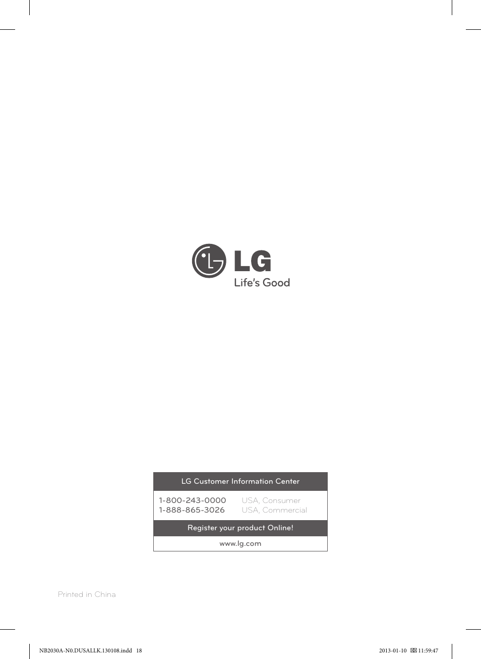 LG NB2030A User Manual | Page 18 / 18