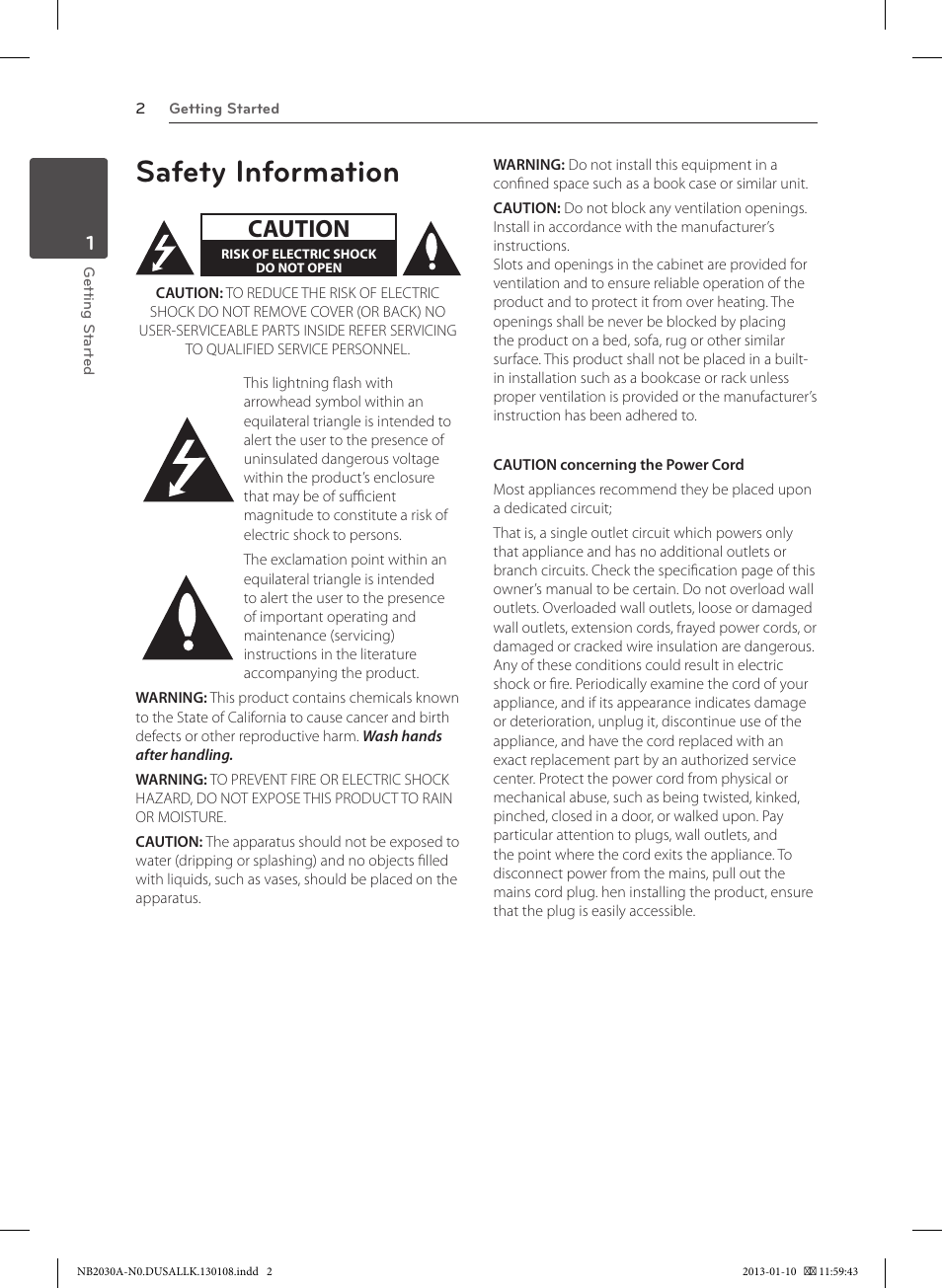 Safety information, Caution | LG NB2030A User Manual | Page 2 / 18