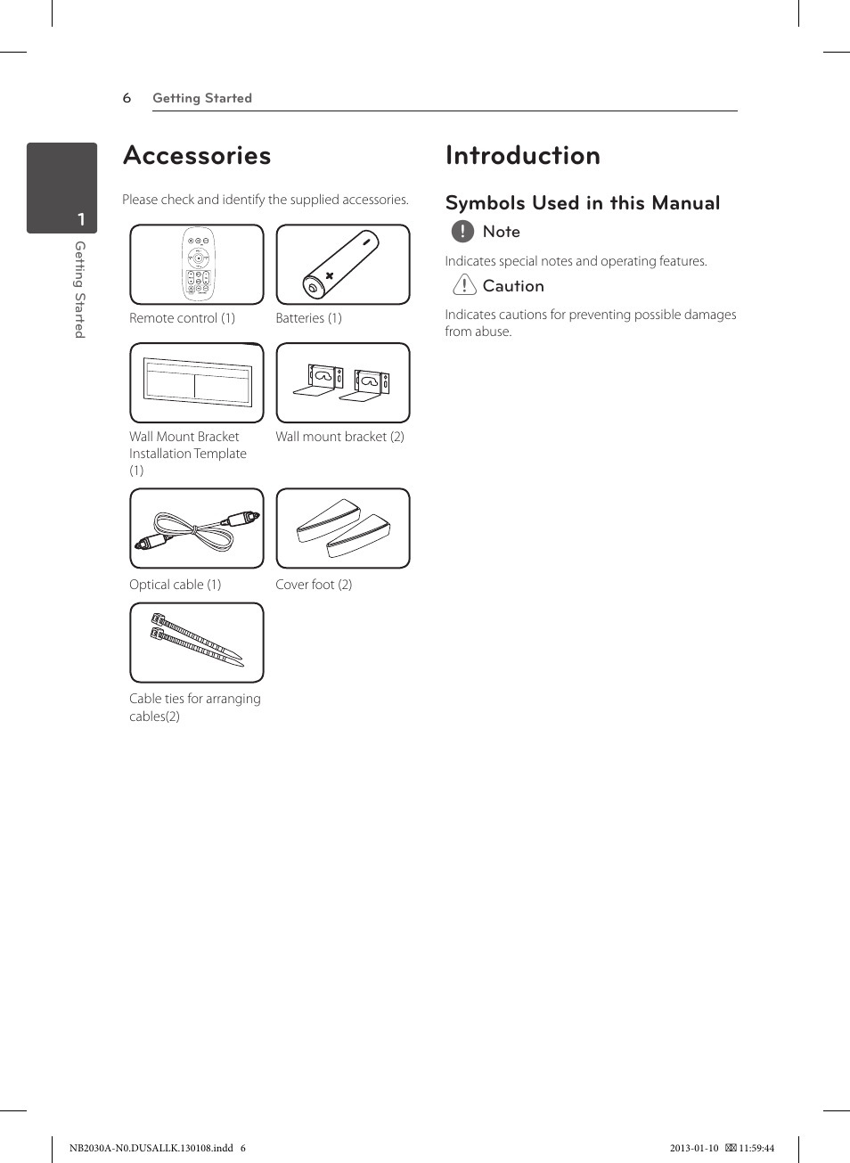 Accessories, Introduction, Symbols used in this manual | LG NB2030A User Manual | Page 6 / 18