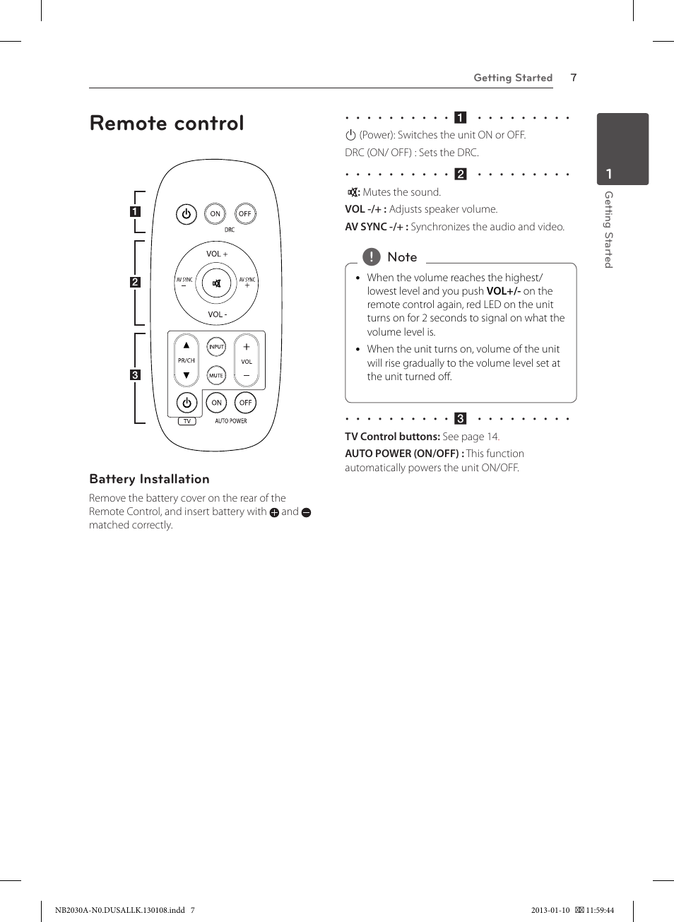 Remote control | LG NB2030A User Manual | Page 7 / 18